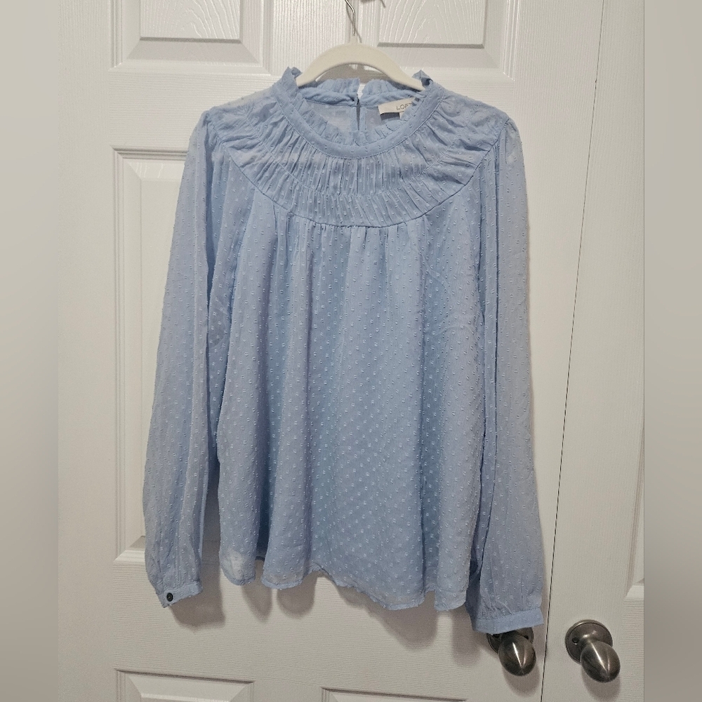 Loft Light Blue Swiss Dot Blouse XL